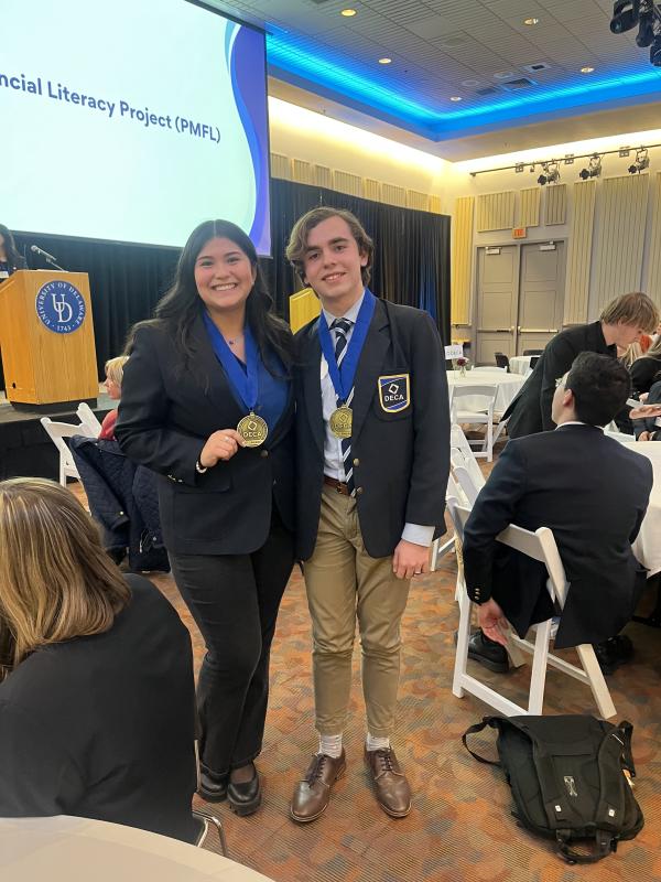 Anna Coverdale, left, and Jacob McLean placed first in the Independent Business Plan event.
